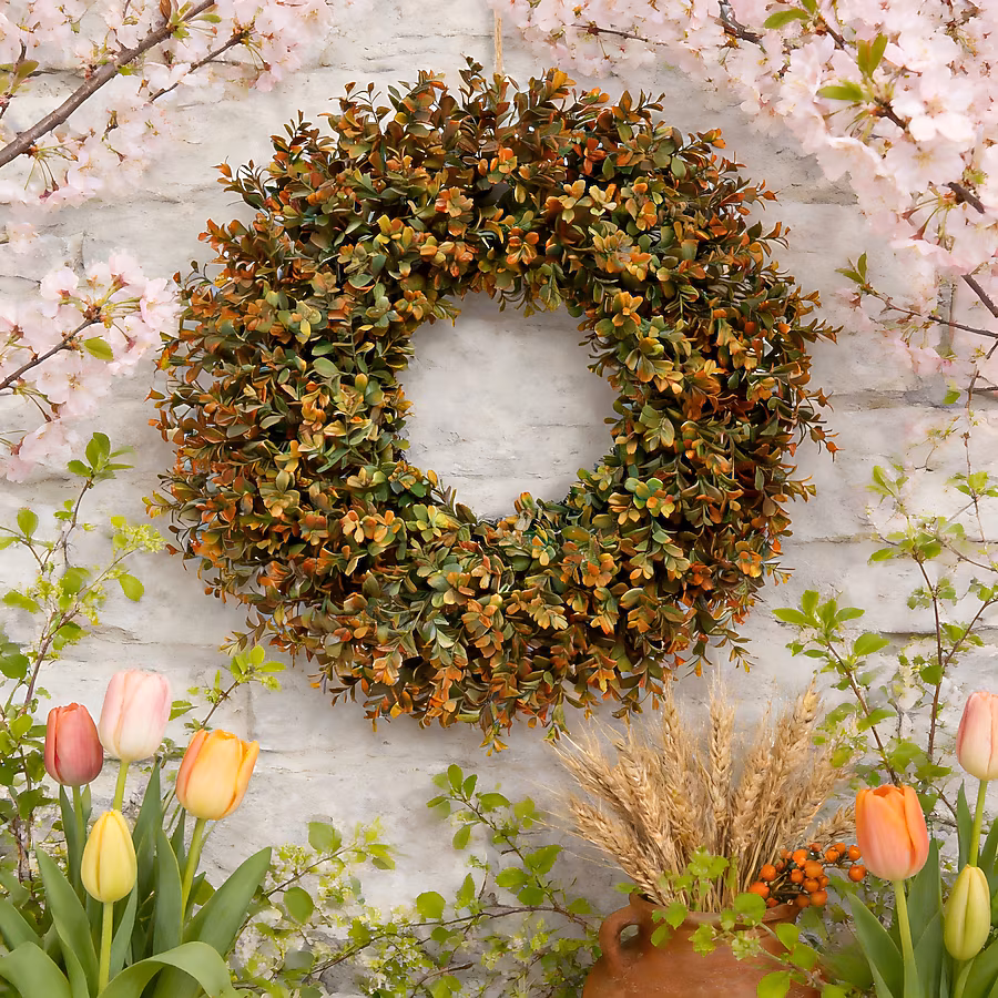 Vintage 26 inch large artificial boxwood leaf wreath for home decoration