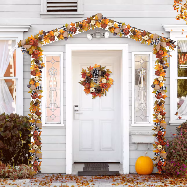 Garvee Fall Garland for Mantle 6 Ft Fall Leaves Garland Decorations for Home Autumn Pumpkin Garlands for Table Centerpiece Fireplace Porch Home Indoor Outdoor Thanksgiving Decor