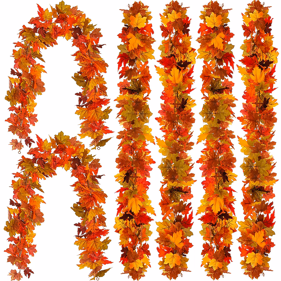 Afoxsos 6 Pack 5.6Ft Artificial Maple Leaf Garland Realistic Fall Decor Autumn Vines for Table Fireplace Door Thanksgiving Indoor Outdoor